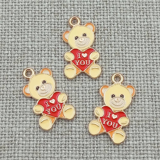 10 pack bear with red heart gold tone charms pendants