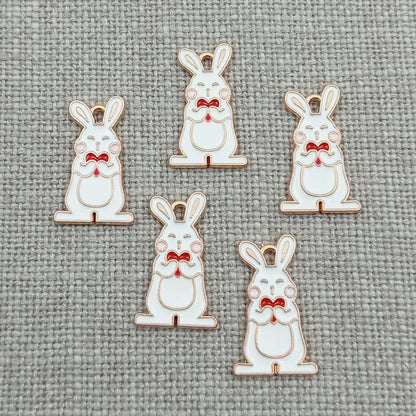 white rabbit with red heart gold tone charms pendants 10 pack