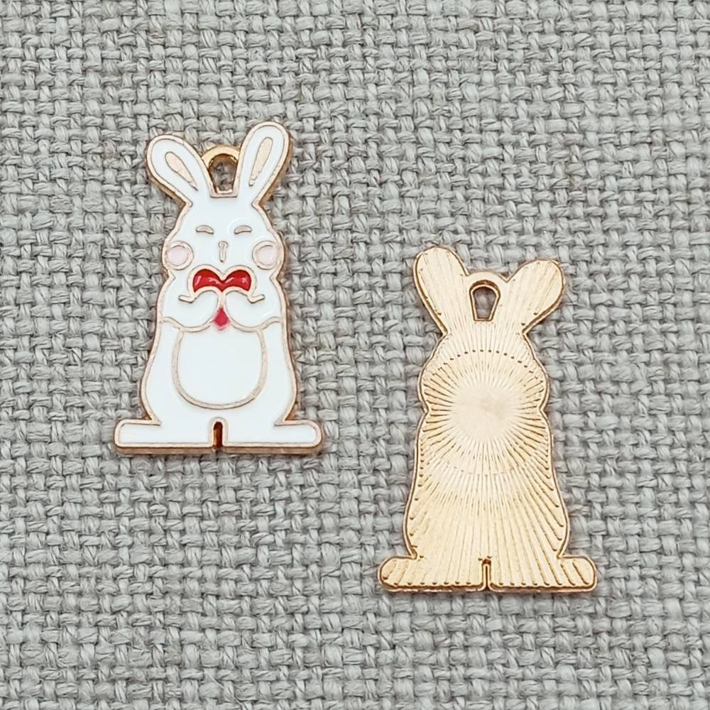10 pack white rabbit with red heart charms pendants gold tone