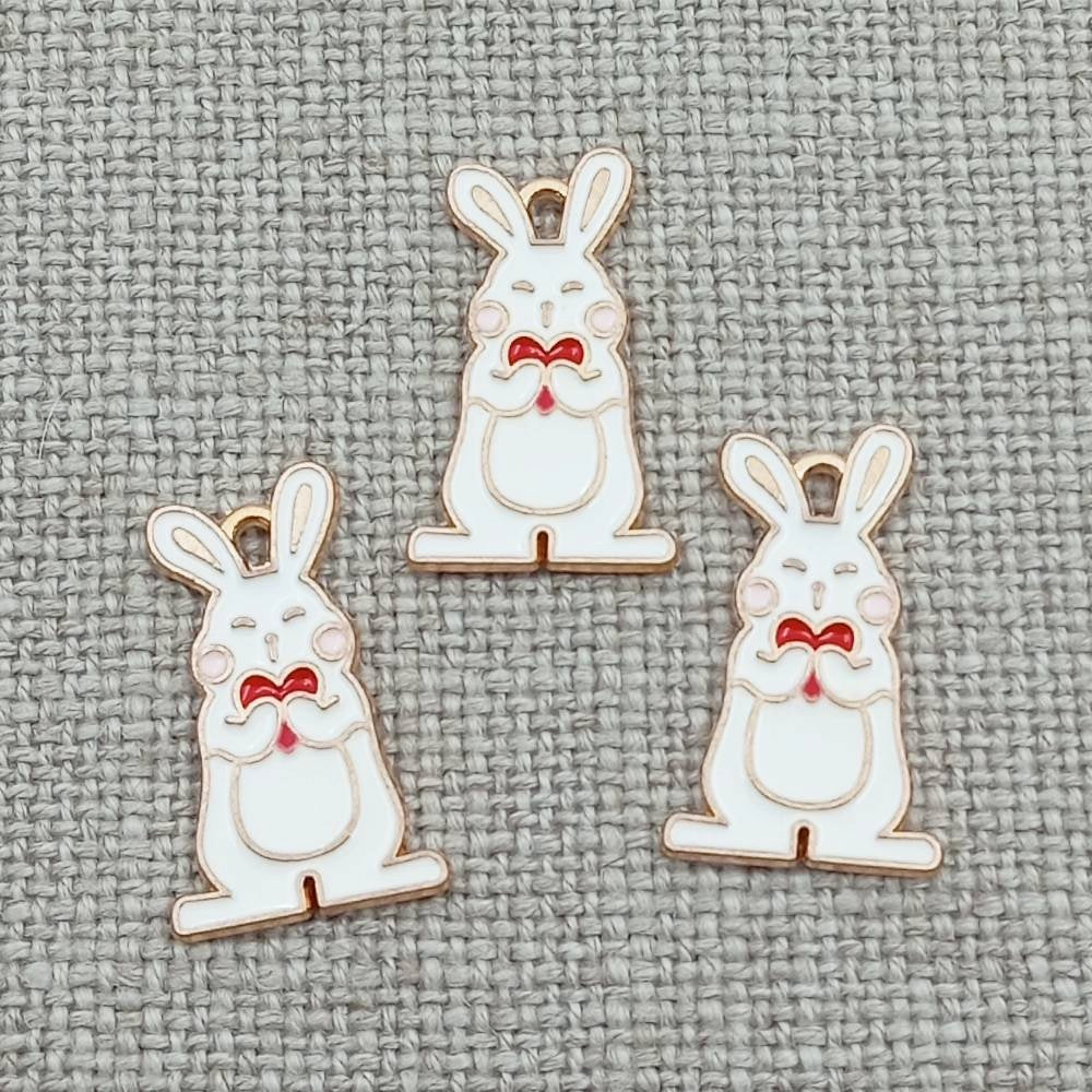 10 pack white rabbit with red heart gold tone charms pendants