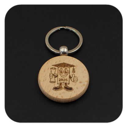 Wooden keyring with Novelty Graduation Diploma 2025 design on black background
