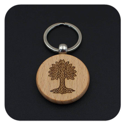 Wooden keyring with Oak Celtic Tree Zodiac design on black background