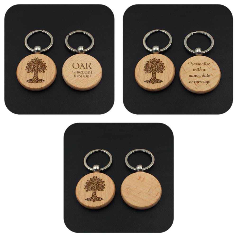 Engraving examples for Oak Celtic Tree Zodiac wooden keyring