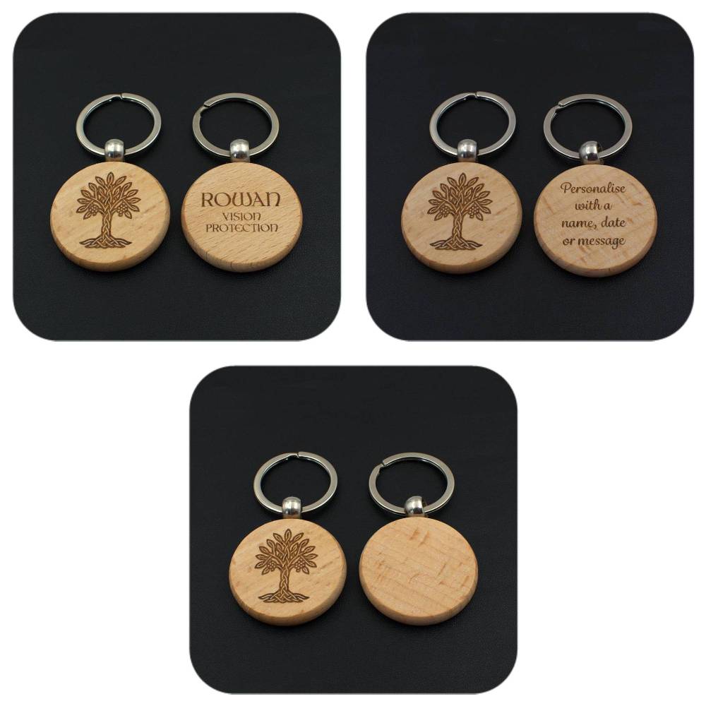 Engraving examples for Rowan Celtic Tree Zodiac wooden keyring