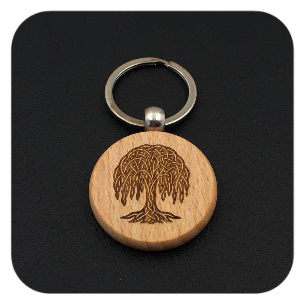 Wooden keyring with Willow Celtic Tree Zodiac design on black background