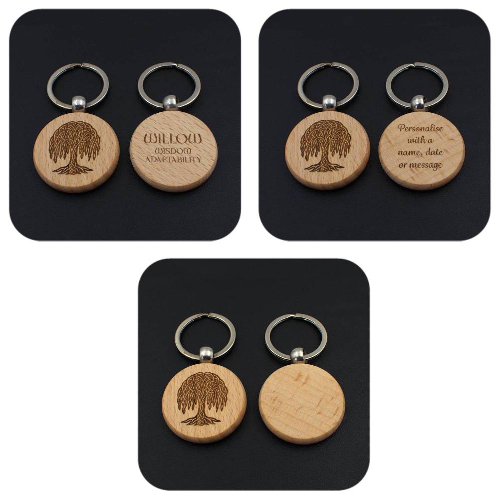 Engraving examples for Willow Celtic Tree Zodiac wooden keyring