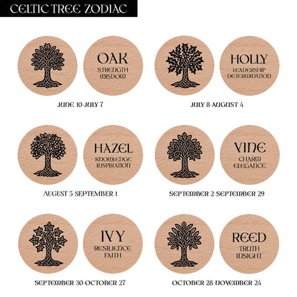 Engraving examples for 6 Celtic Tree Zodiac wooden keyring