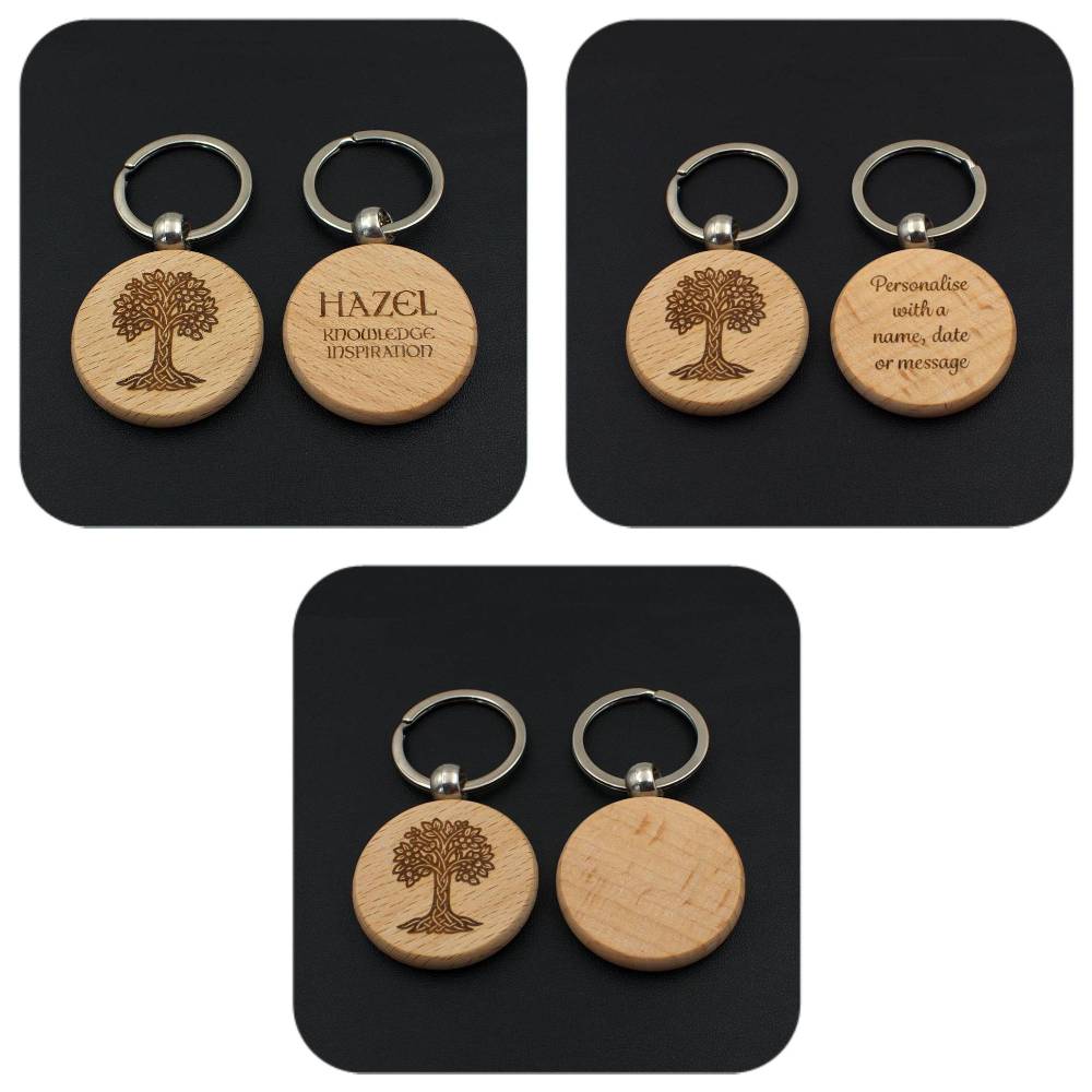 Engraving examples for Hazel Celtic Tree Zodiac wooden keyring