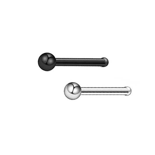 2 Ball Black Silver Stainless Steel Straight Nose Bone Studs