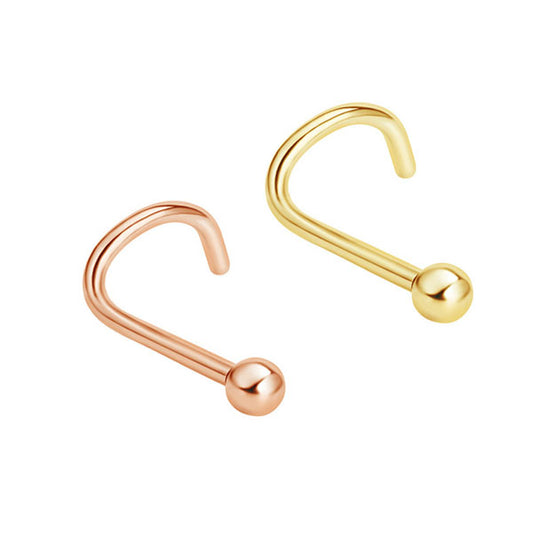2 Ball Golden Rose Gold Stainless Steel Curved Screw Nose Studs