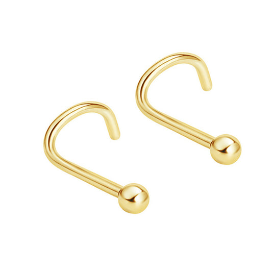 2 Ball Golden Stainless Steel Curved Screw Nose Studs