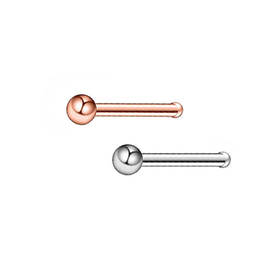 2 Ball Rose Gold Silver Stainless Steel Straight Nose Bone Studs