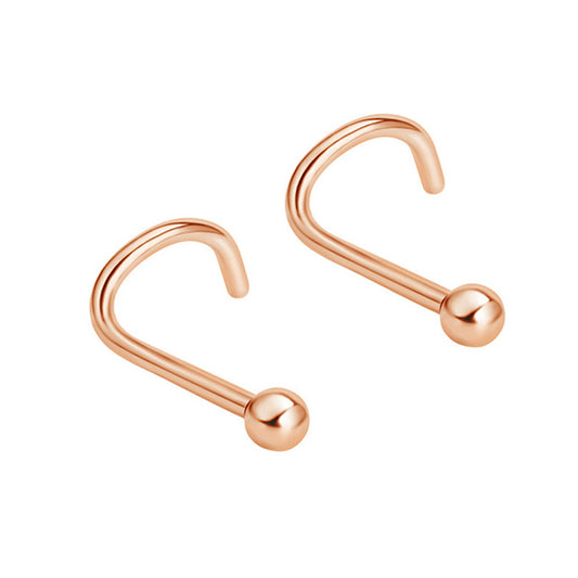 2 Ball Rose Gold Stainless Steel Curved Screw Nose Studs
