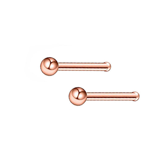 2 Ball Rose Gold Stainless Steel Straight Nose Bone Studs