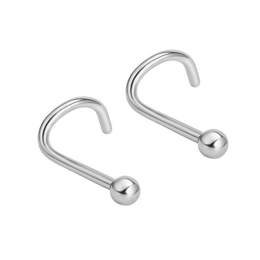 2 Ball Silver Stainless Steel Curved Screw Nose Studs