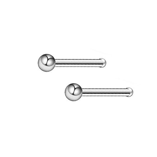 2 Ball Silver Stainless Steel Straight Nose Bone Studs