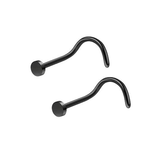 2 Flat Circle Black Stainless Steel Curved Screw Nose Studs