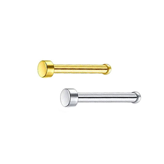2 Flat Circle Golden Silver Stainless Steel Straight Nose Bone Studs