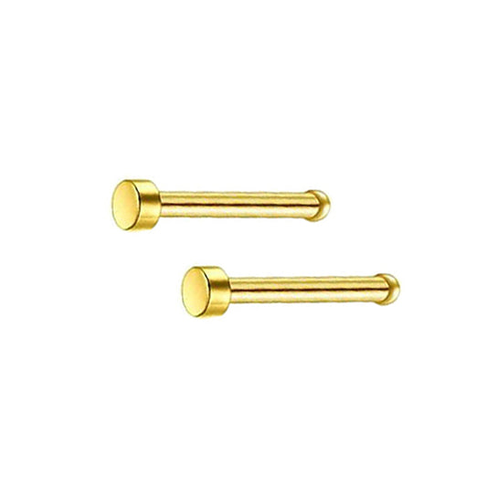 2 Flat Circle Golden Stainless Steel Straight Nose Bone Studs