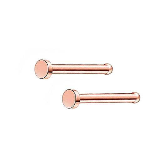 2 Flat Circle Rose Gold Stainless Steel Straight Nose Bone Studs