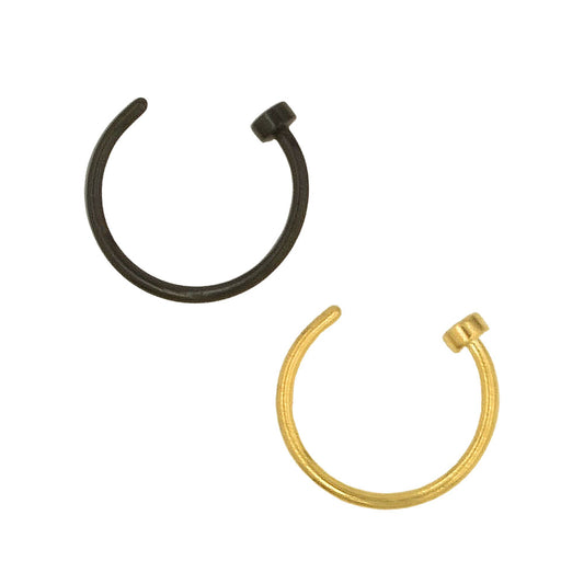 2 Flat Circle Black Golden Stainless Steel Hoop Nose Rings