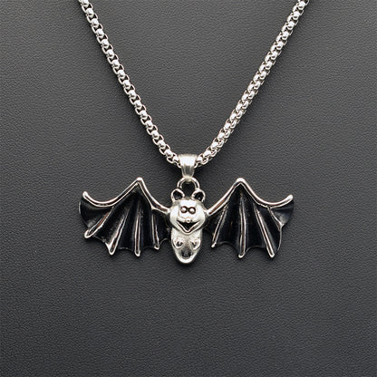 Bat Silver Stainless Steel Box Chain Necklace