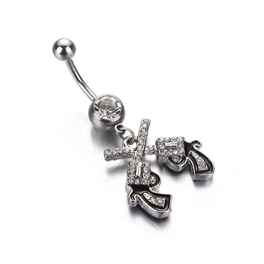 Black Guns Clear CZ Silver Stainless Steel Belly Bar