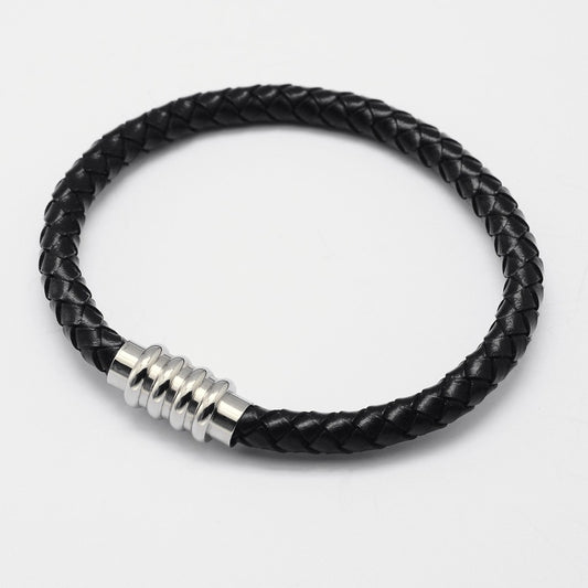Braided Leather Spiral Magnetic Clasp Bracelet