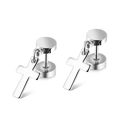 Cross Round Silver Stainless Steel Fake Ear Plugs