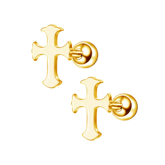 Cross Small Golden Stainless Steel Ear Studs