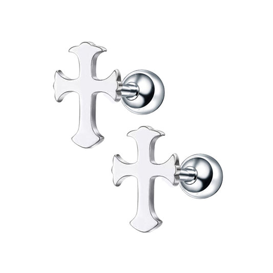 Cross Small Silver Stainless Steel Ear Studs