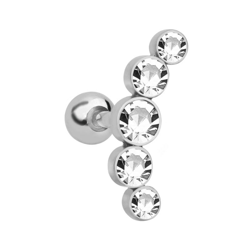 Curved Clear CZ Stainless Steel Cluster Ear Stud
