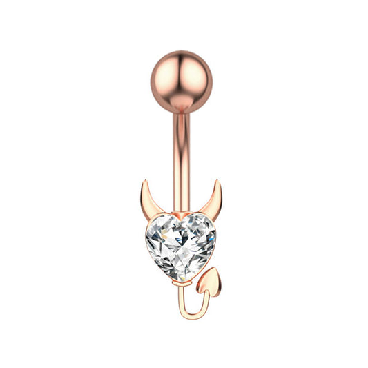 Devil Clear CZ Rose Gold Stainless Steel Belly Bar