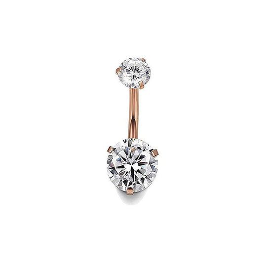 Round Clear CZ Rose Gold Stainless Steel Belly Bar