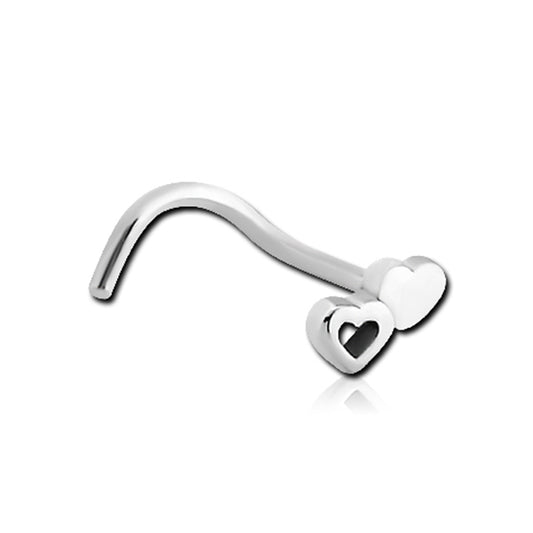 Hearts Silver Stainless Steel Curved Screw Nose Stud