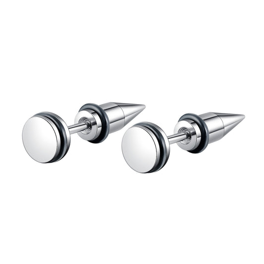 Flat Circle Spike Silver Stainless Steel Ear Studs