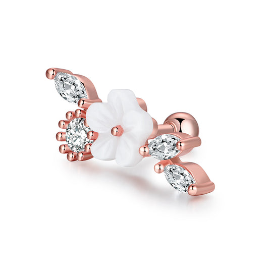 Flower Clear CZ Rose Gold Stainless Steel Cluster Ear Stud
