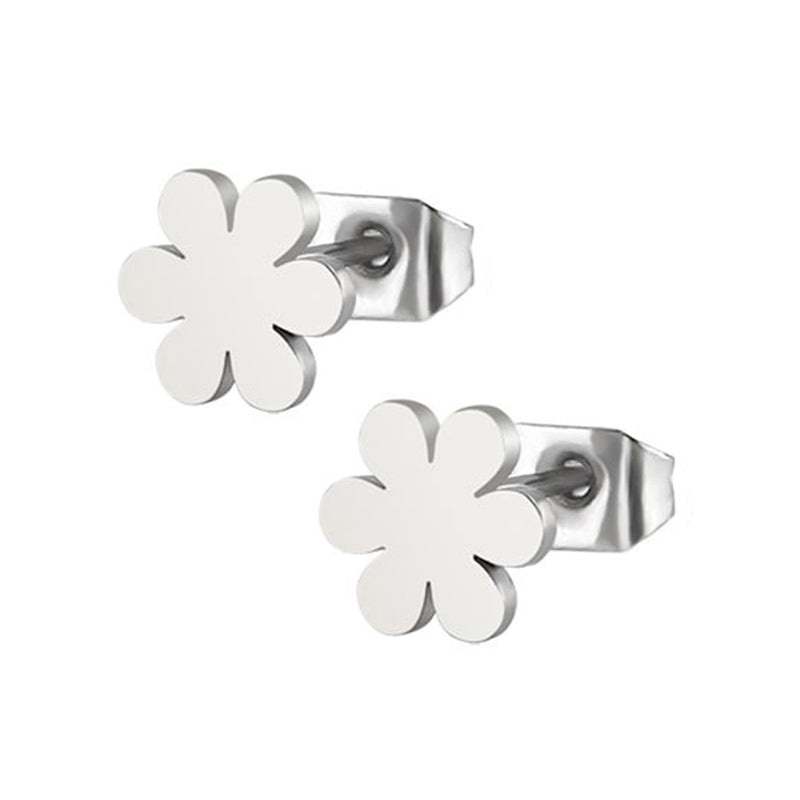 Flower Silver Stainless Steel Stud Earrings