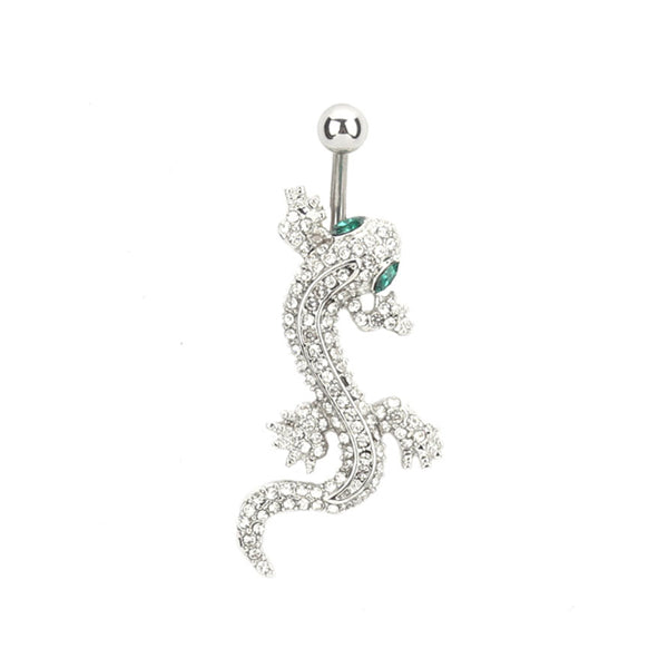 Gecko Green Clear CZ Silver Stainless Steel Belly Bar