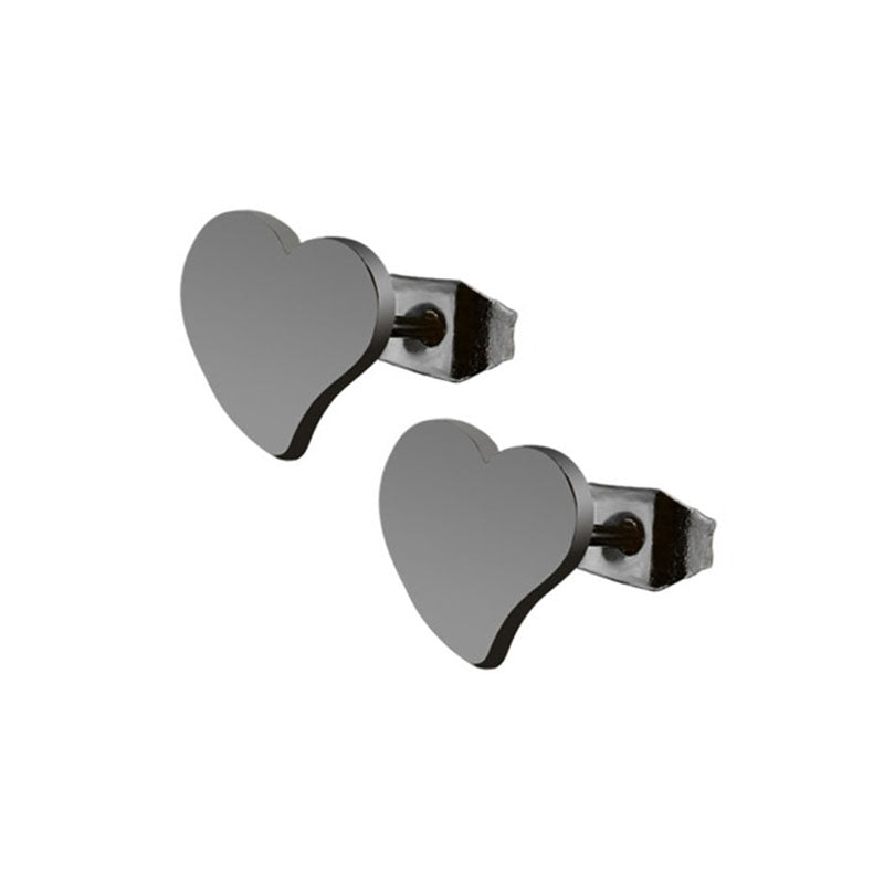 Heart Pointed Black Stainless Steel Stud Earrings
