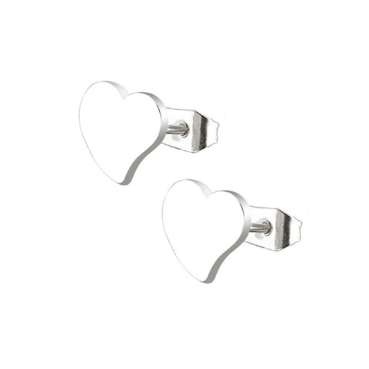 Heart Pointed Silver Stainless Steel Stud Earrings