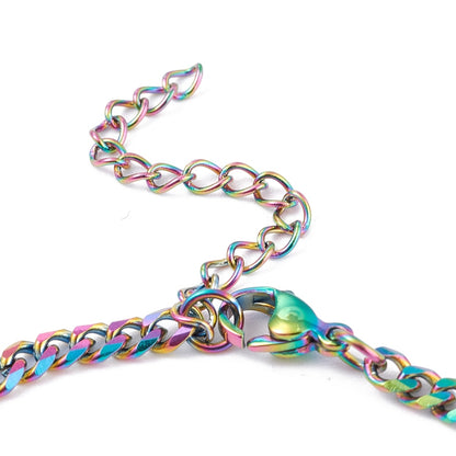 Curb Chain With Hearts Rainbow Stainless Steel Anklet