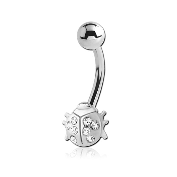 Ladybird Clear CZ Silver Stainless Steel Belly Bar
