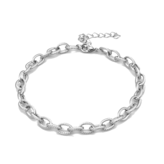 Textured Oval Cable Chain Silver Stainless Steel Anklet