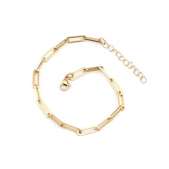 Paperclip Chain Golden Stainless Steel Anklet