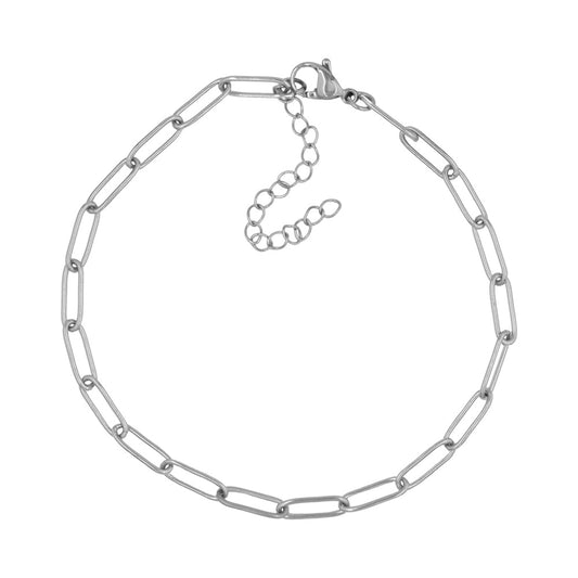Paperclip Chain Silver Stainless Steel Anklet