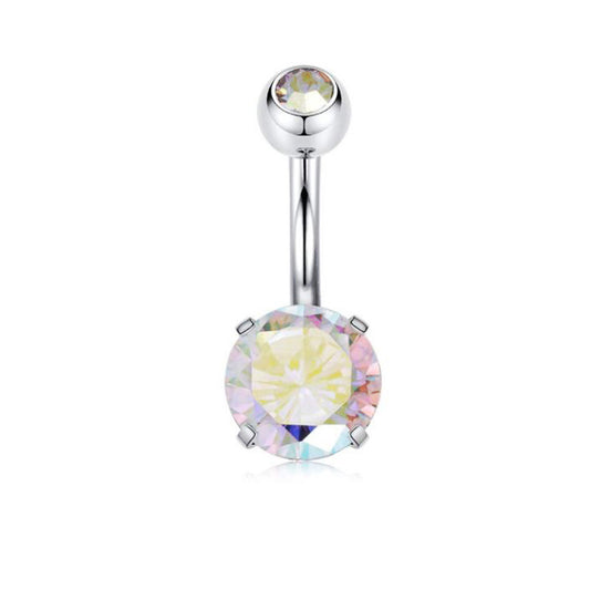 Round AB CZ Silver Stainless Steel Belly Bar