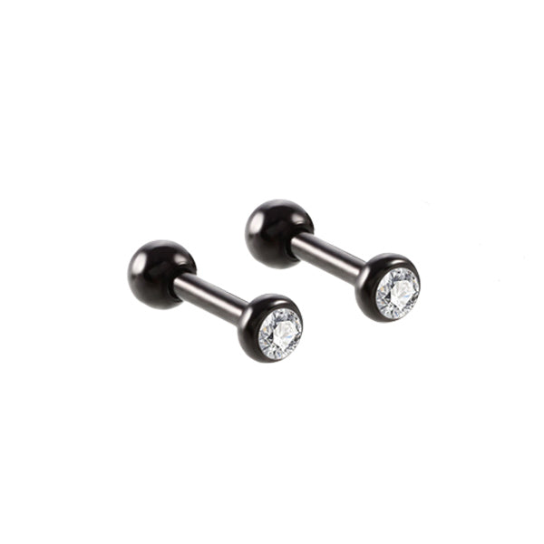 Round Clear CZ Black Stainless Steel Helix Tragus Cartilage Ear Studs