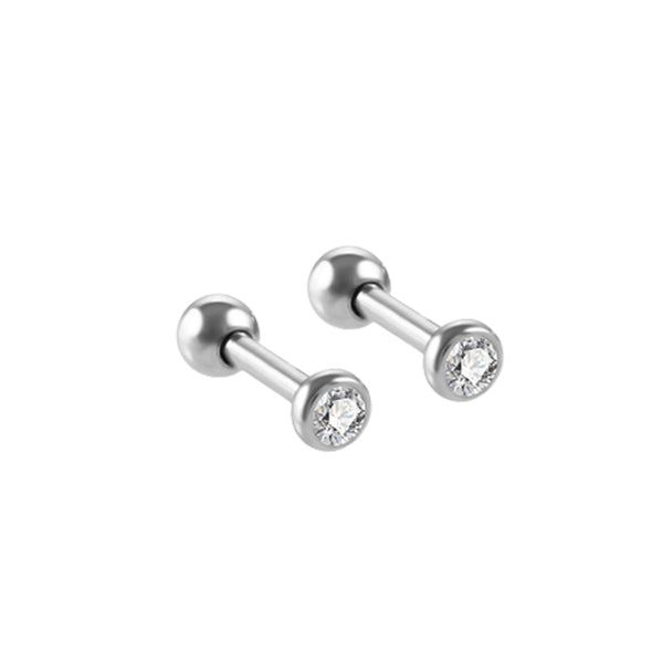 Round Clear CZ Silver Stainless Steel Helix Tragus Cartilage Ear Studs