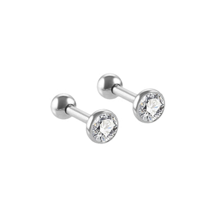 Round Clear CZ Silver Stainless Steel Helix Tragus Cartilage Ear Studs